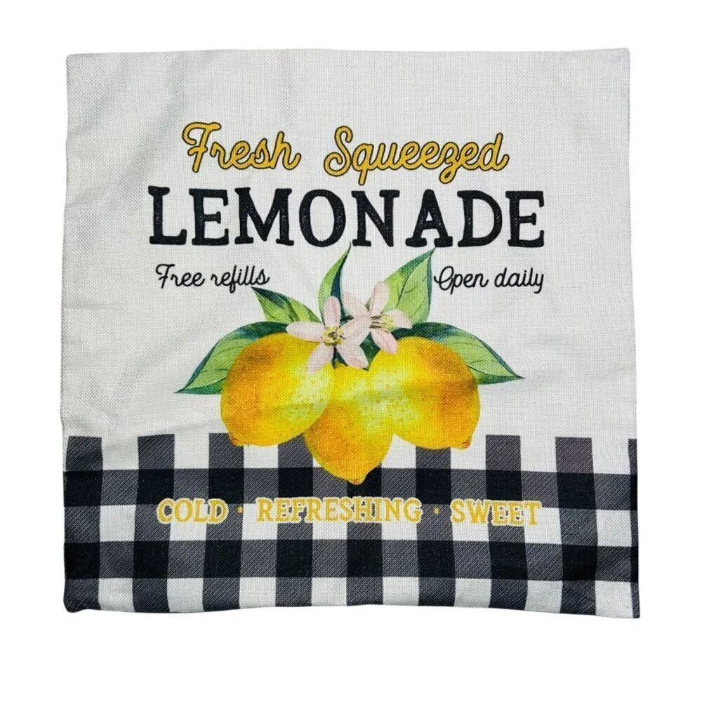 Fresh Lemonade Gingham Fruit Decorative Pillow Sham Lemon Checkered
